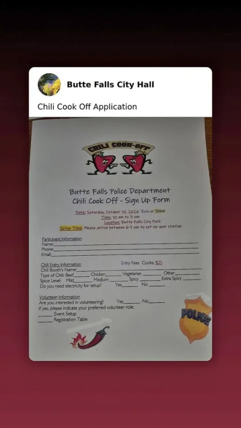 Butte Falls Police Department Chili Cook Off